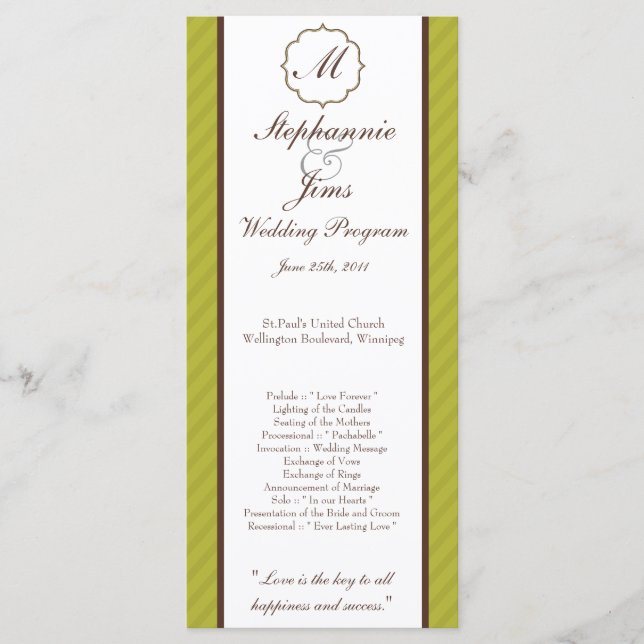 25 4x9 Programa de Bodas Verdes y Damasco Marrón (Anverso)