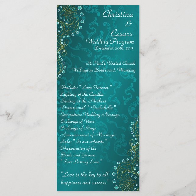 25 4x9 Programa de matrimonio árabe Verde azulado (Anverso)