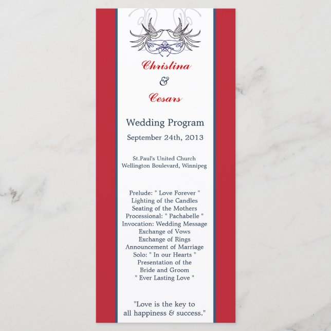 25 4x9 Programa de matrimonio Cinta blanca Dove az (Anverso)