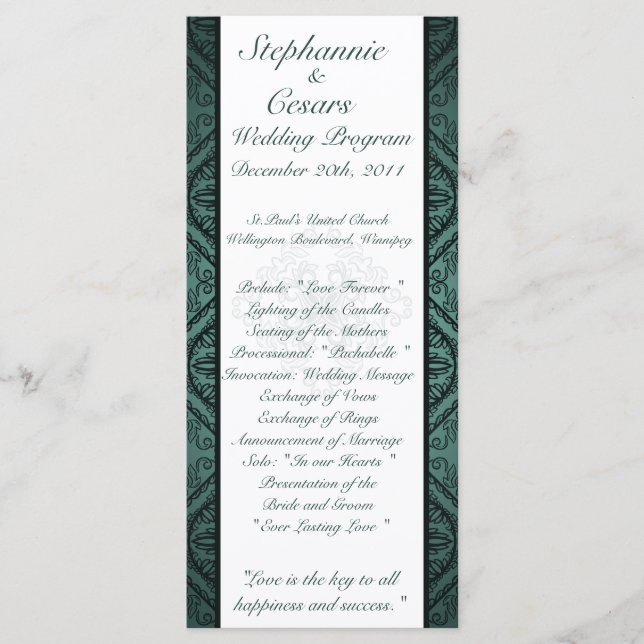 25 4x9 Programa de matrimonio Damasco Verde azulad (Anverso)