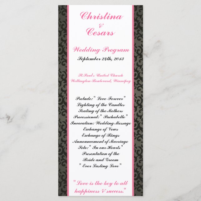 25 4x9 Programa de matrimonio Damask/Stripes Crown (Anverso)