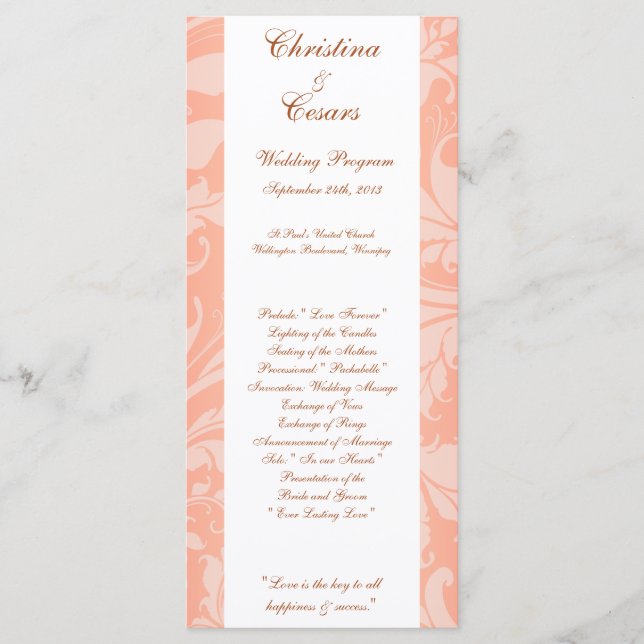 25 4x9 Programa de matrimonio Rosa marrón sobre fl (Anverso)