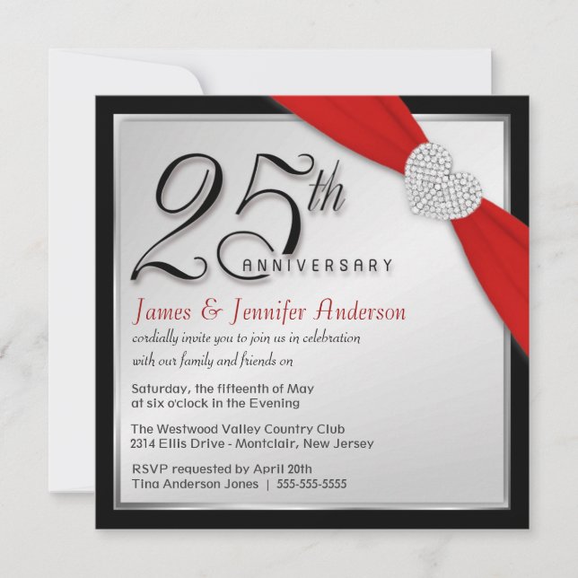25° Aniversario Boda - Elegantes invitaciones (Anverso)