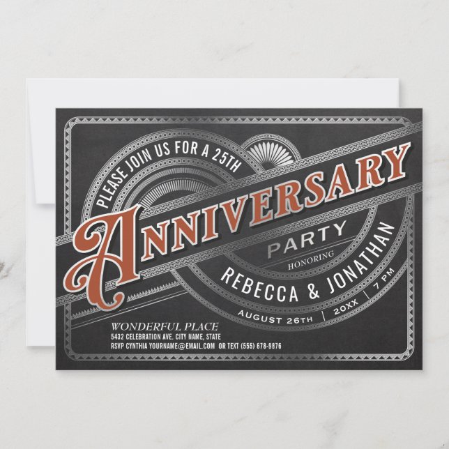 25° Aniversario Boda Invitaciones Relieve metaliza (Anverso)