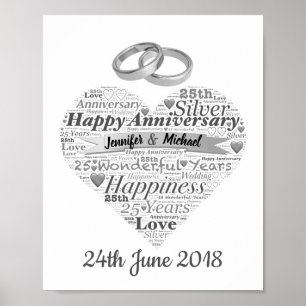 25 Aniversario Boda personalizado del arte de la P