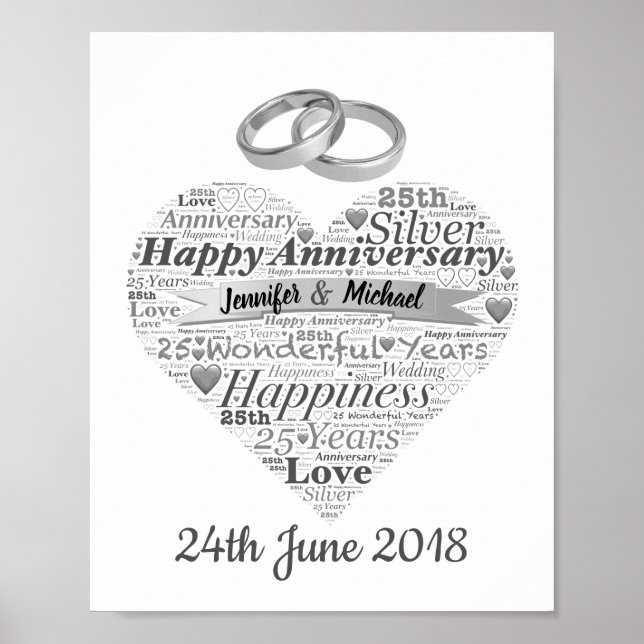 25 Aniversario Boda personalizado del arte de la P (Frente)
