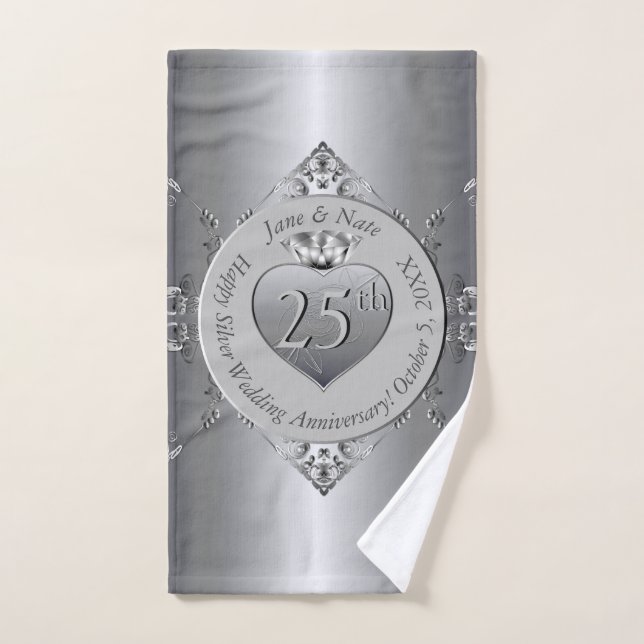 25° Aniversario de la Boda Silvery (Toalla de mano)