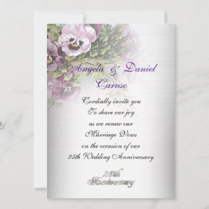 25° aniversario Invitación a pansies blandos