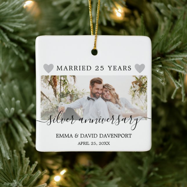 25° Aniversario Navidades Bodas Ornamento de foto (Árbol)