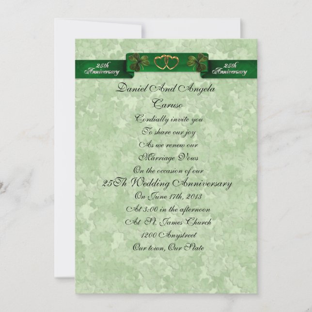 25° Aniversario renovación Invitación irlandesa (Anverso)