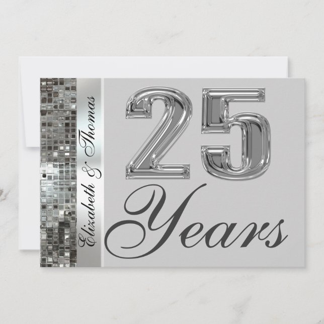 25 años de plata Aniversario Elegante Invitación (Anverso)