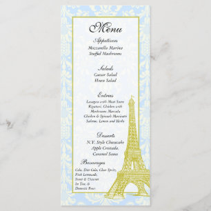 25 Bodas en París Etiquetas del menú Damasco Azul