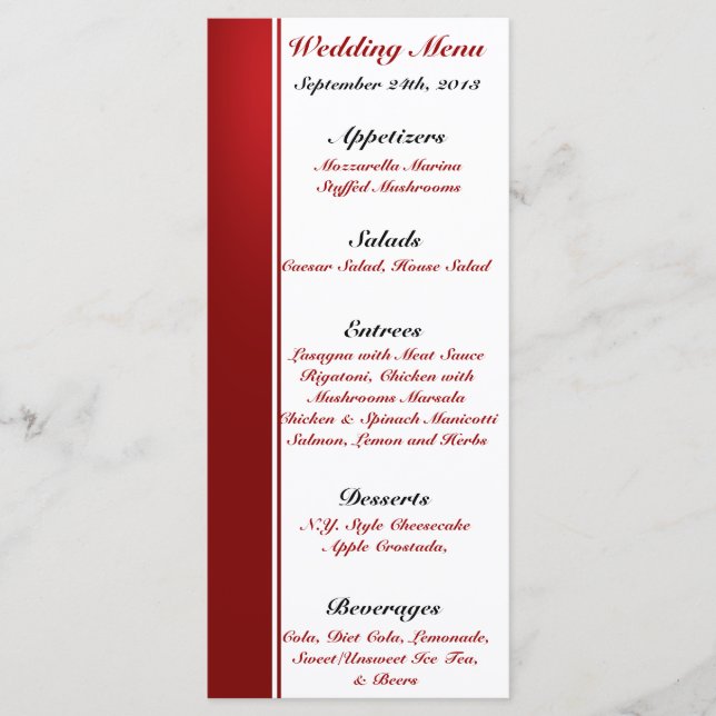 25 Cartas de menú Árbol blanco Tiras negras rojas  (Anverso)