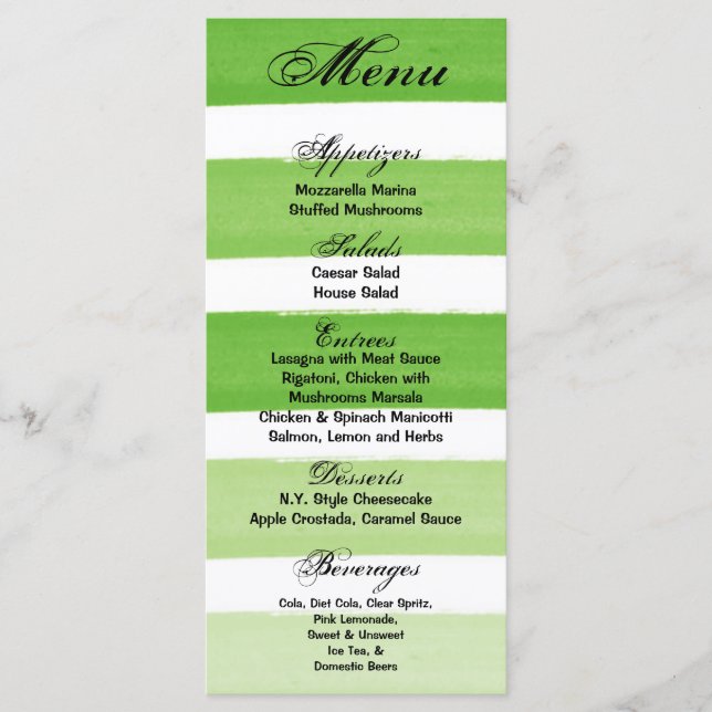 25 Cartas De Menú Banda De Ombre Línea Verde Agua  (Anverso)