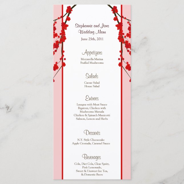 25 Cartas de menú Flor de cerezo rojo (Anverso)