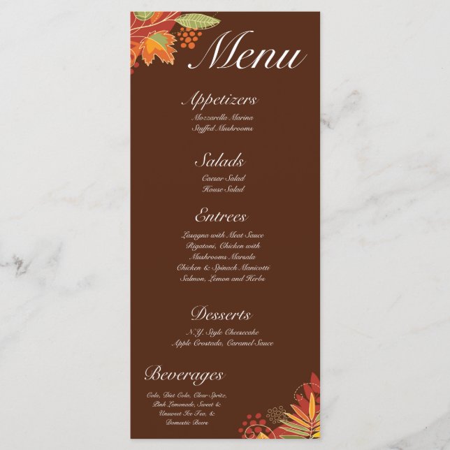 25 Cartas De Menú Saltos De Otoño Fall Floral Foli (Anverso)