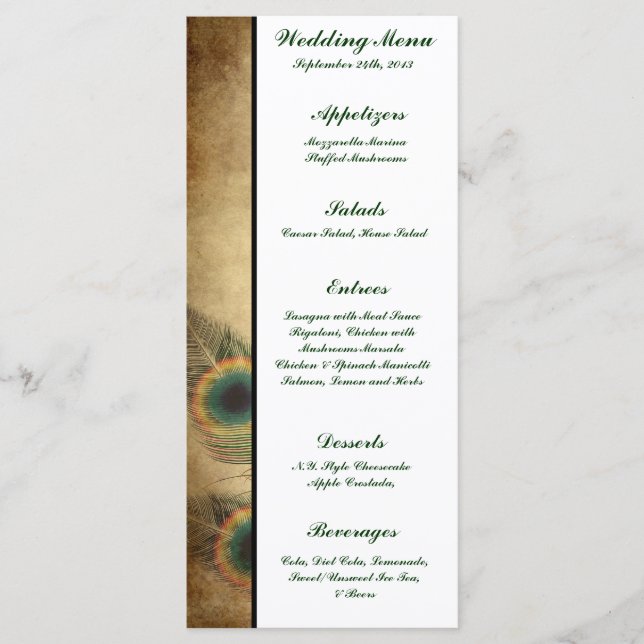 25 Cartas de menú Verde de pavo real (Anverso)