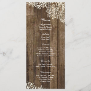 25 Cartas Rustic Wood Lace Country Wedding Menu
