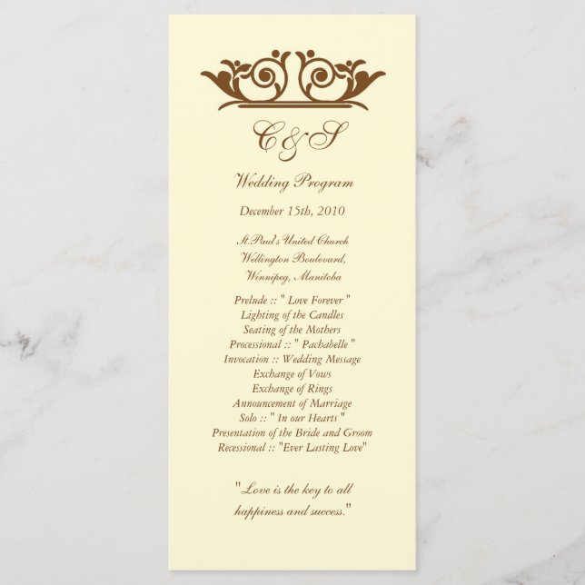 25 elegantes programas de matrimonio marfil/marrón (Anverso)