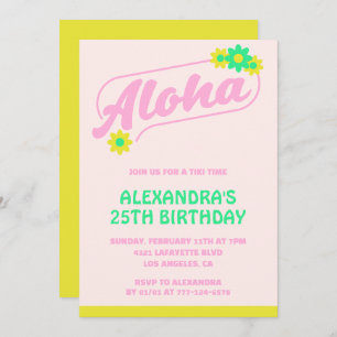 25 invitaciones de cumpleaños Tropical Aloha Pink