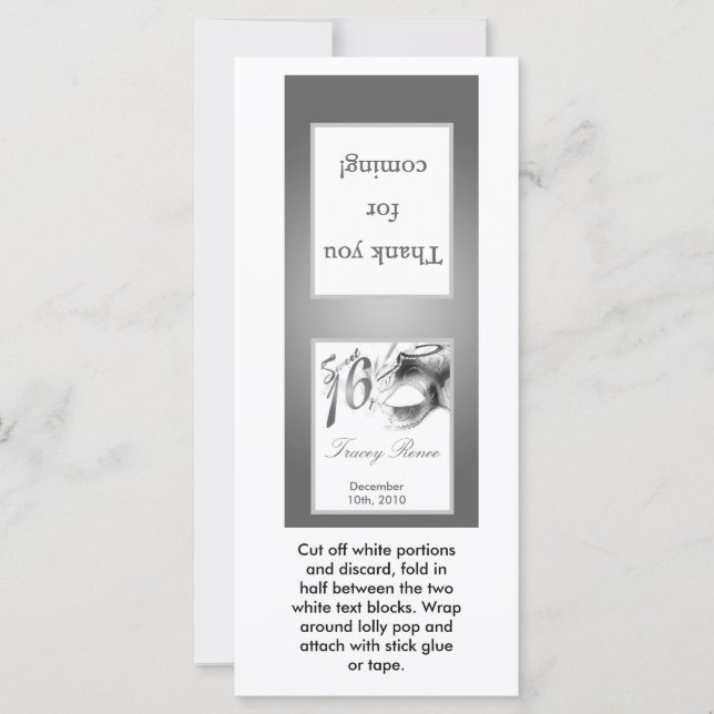 25 Lollipop Topper Sweet 16 Fiesta blanco plateado (Anverso)