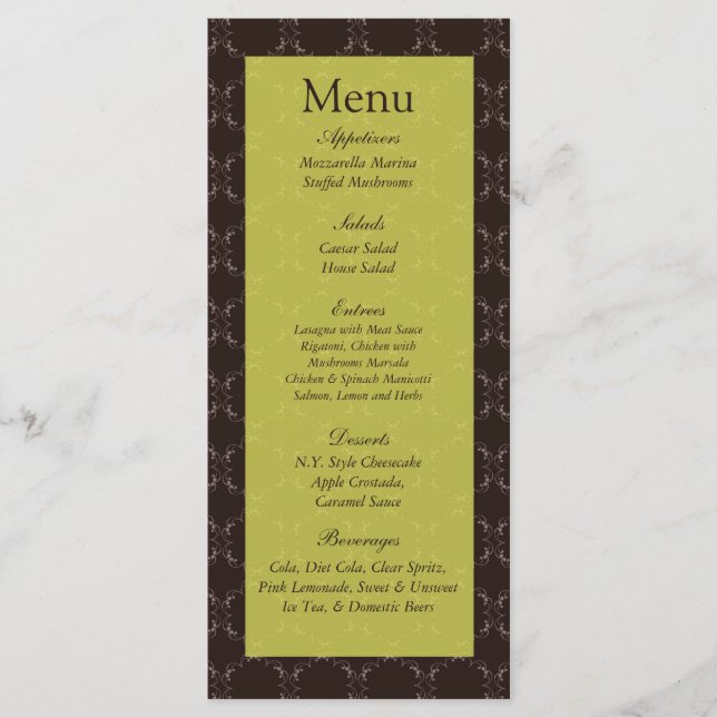 25 Menú Boda marrón/verde vintage (Anverso)