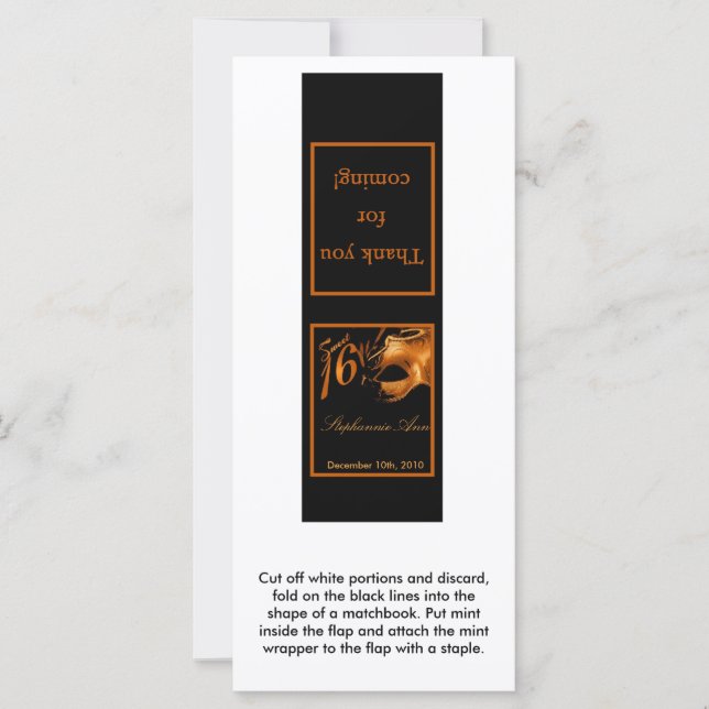 25 Mint Matchbooks Sweet 16 Naranja Negro (Anverso)