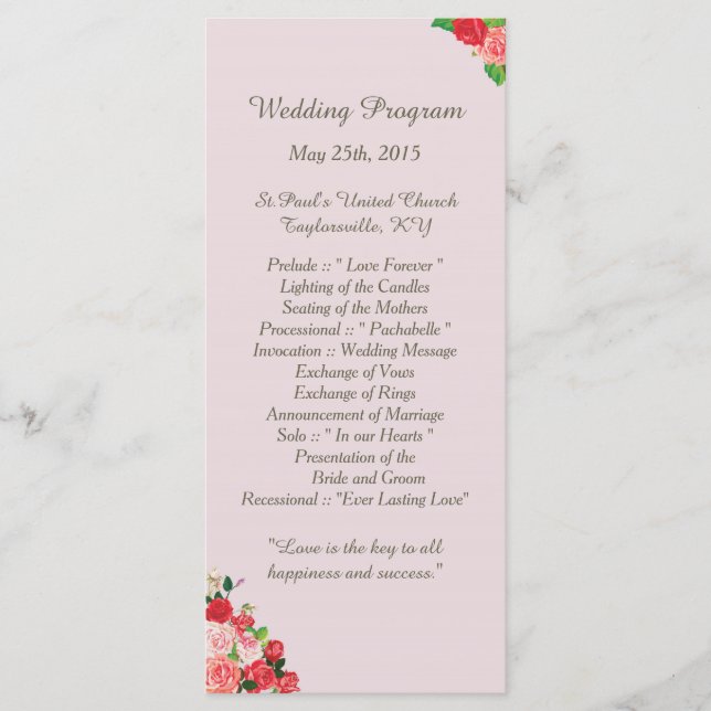 25 Programas de Bodas Florales en Pik y Roses Rojo (Anverso)