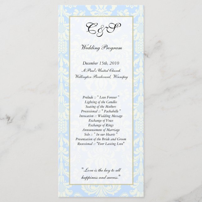 25 programas de matrimonio en damasco azul/blanco (Anverso)