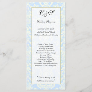25 programas de matrimonio en damasco azul/blanco