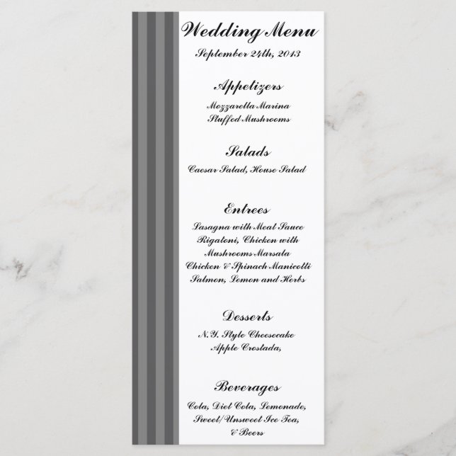 25 tarjetas de menú Black Gray Flourish Stripes Wh (Anverso)