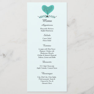 25 tarjetas de menú Blue Tree and Heart Reception