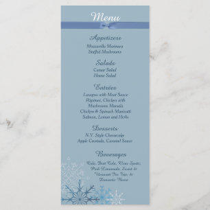 25 tarjetas de menú de invierno Blue Snowflake