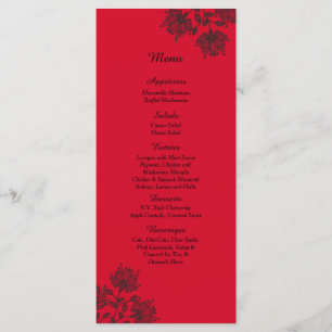 25 tarjetas de menú floral rojas y negras