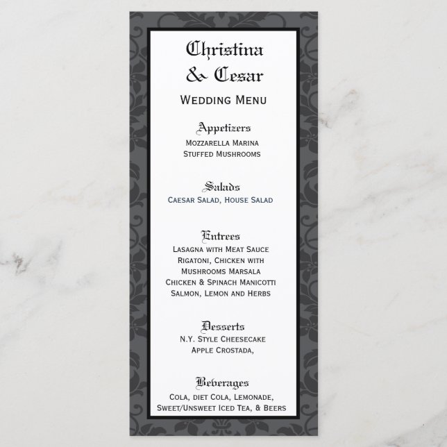 25 tarjetas de menú Impresión gótica formal gris n (Anverso)