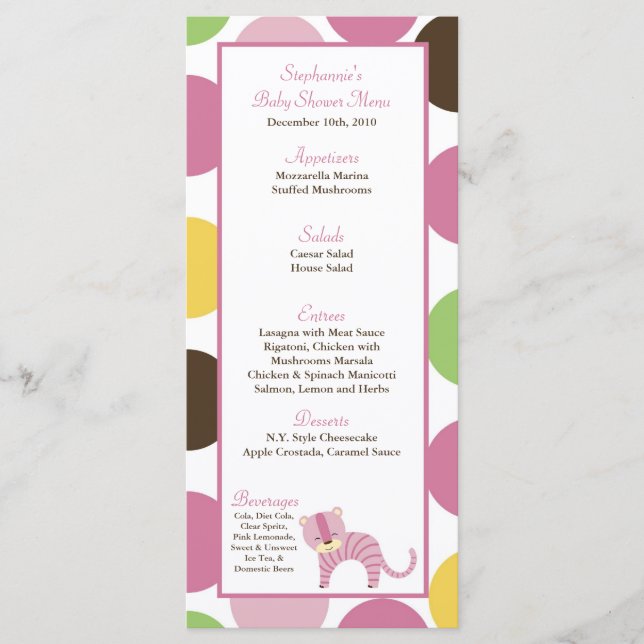 25 tarjetas de menú Jungle Queen Tiger Safari Zoo  (Anverso)