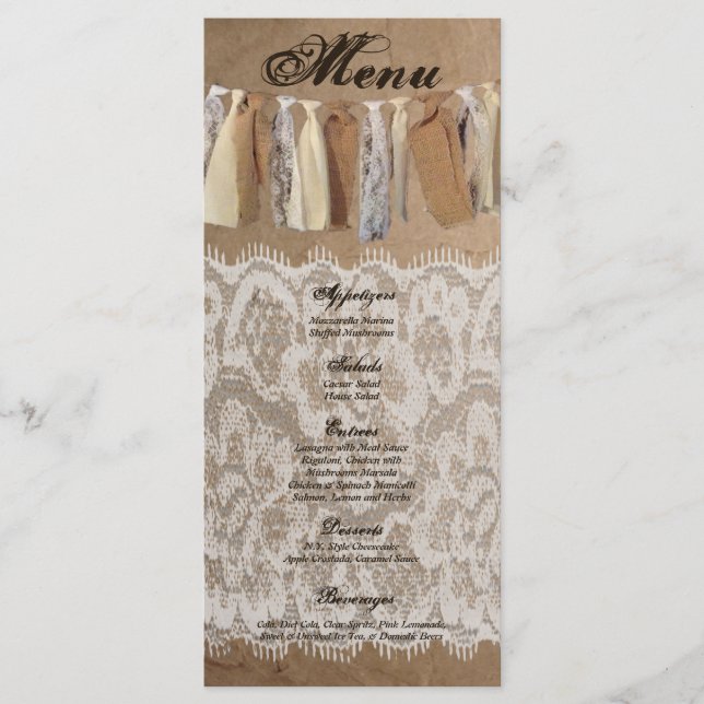 25 tarjetas de menú Kraft Papel papel Bolso Lace B (Anverso)