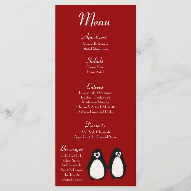 25 tarjetas de menú Penguin Love Couple Mate para  (Anverso)