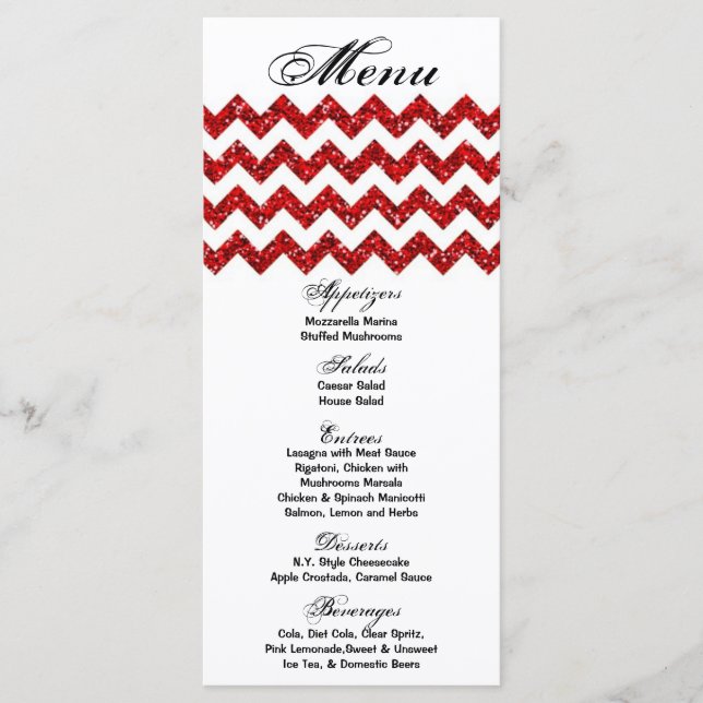 25 tarjetas de menú Purpurina rojo Chevron Zig Zag (Anverso)