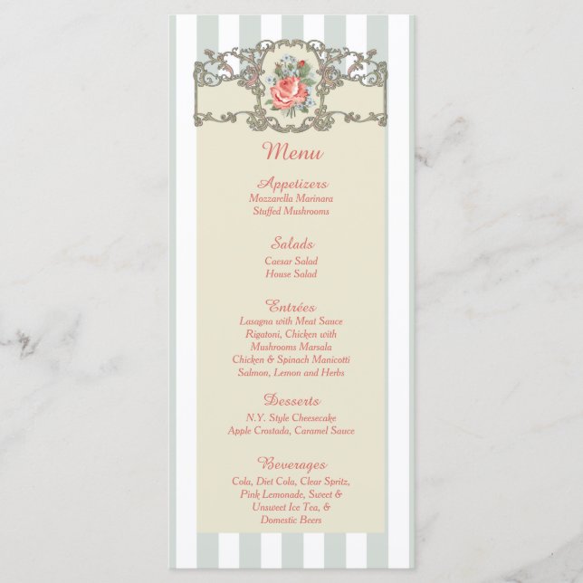 25 Tarjetas de menú Rosa antiguas Bodas (Anverso)