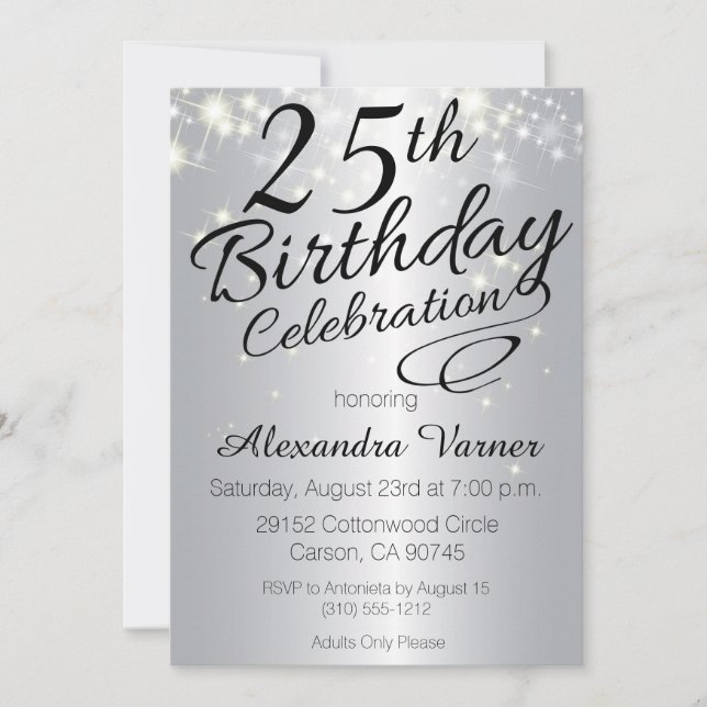 25to Invitaciones del cumpleaños - brillante de (Anverso)