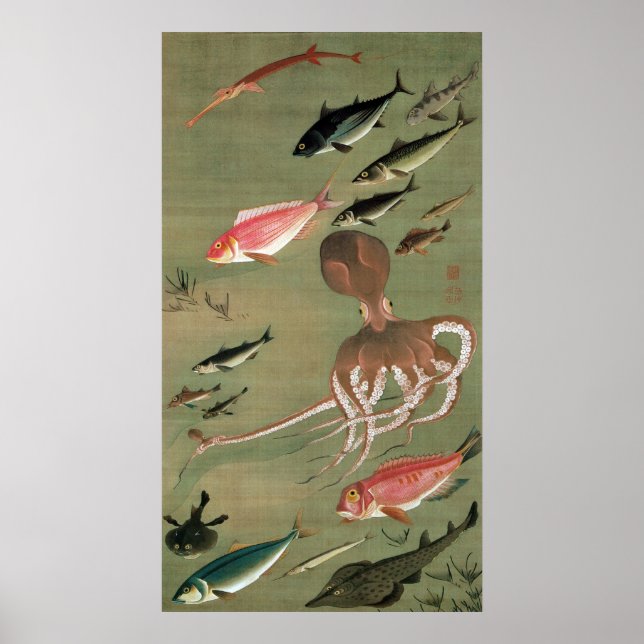 27. 諸 図 魚, 若 冲 varios pescados, Jakuchū, Arte Japo (Frente)