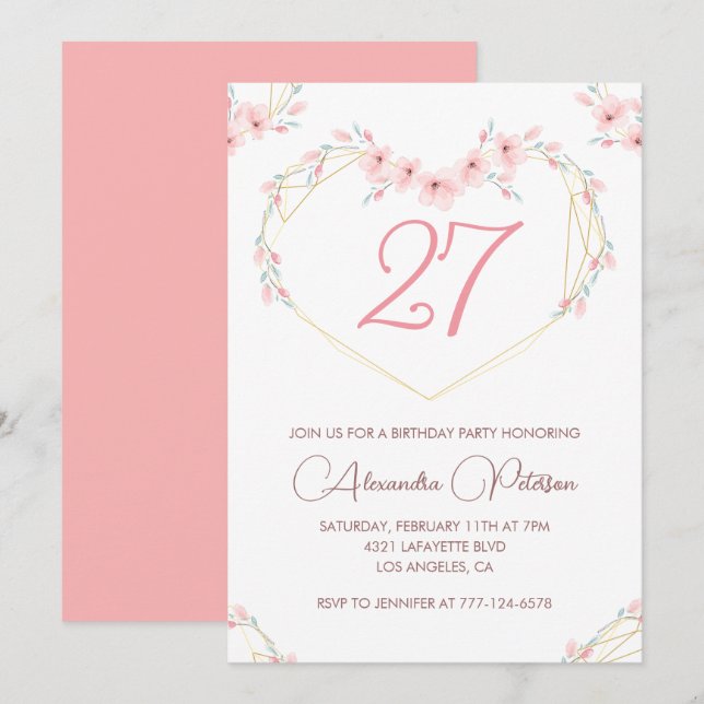 27 invitaciones de cumpleaños Boho Floral Pink (Anverso / Reverso)