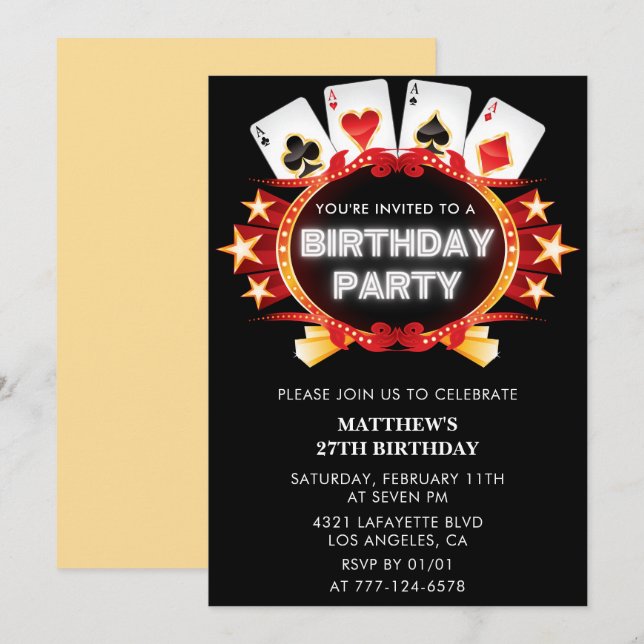 27 invitaciones de cumpleaños Casino Vegas Men (Anverso / Reverso)