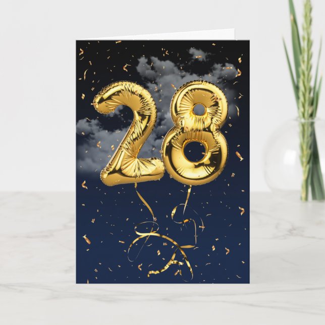 28.ª Tarjeta de Confetti y globo de oro de oro (Anverso)