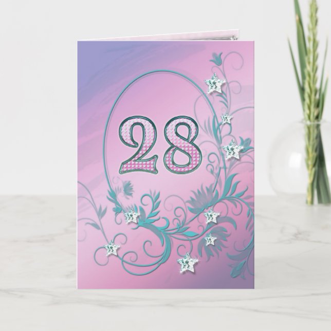 28.ª tarjeta de cumpleaños con estrellas de diaman (Anverso)