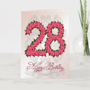 28.ª tarjeta de cumpleaños con rosas y hojas