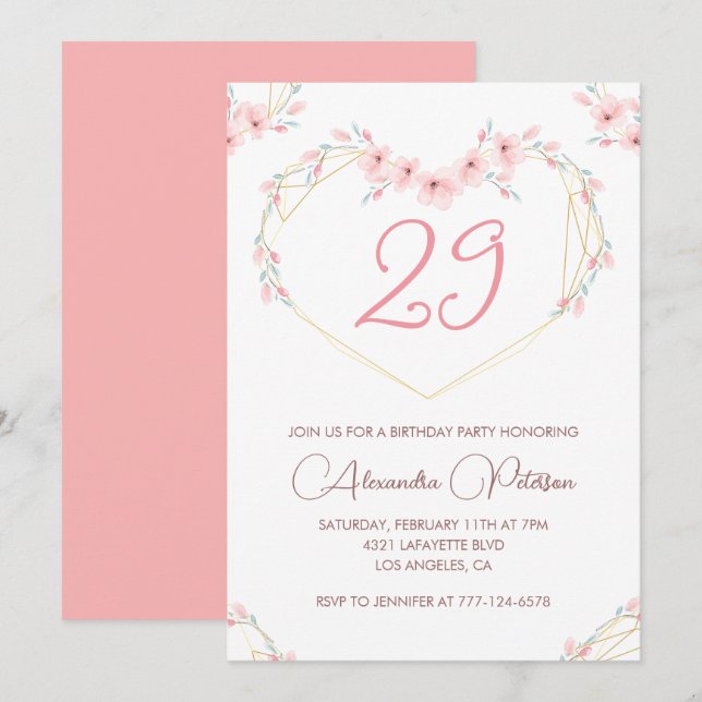 29.ª invitación para el cumpleaños Boho Floral Pin (Anverso / Reverso)