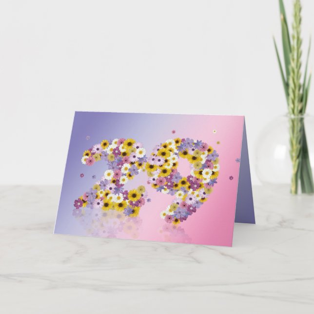 29.ª tarjeta de cumpleaños con letras floridas (Anverso)