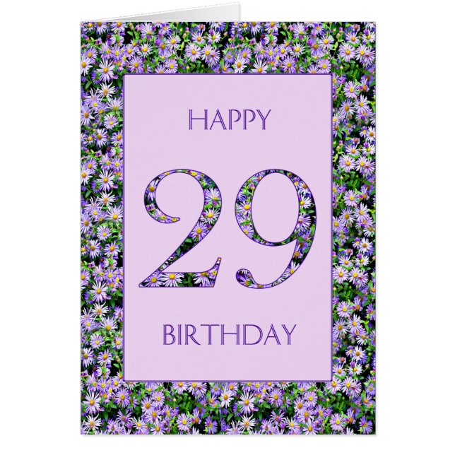 29.º cumpleaños, margaritas moradas (Frente)